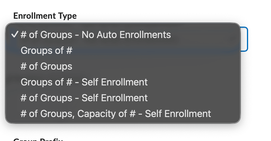 List of the different enrollment types