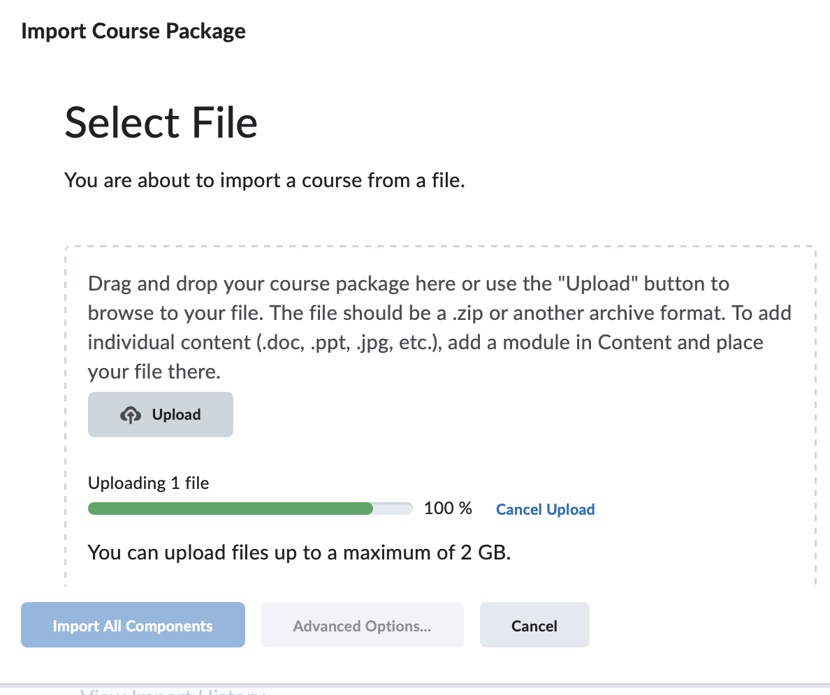The Start button to being the import process