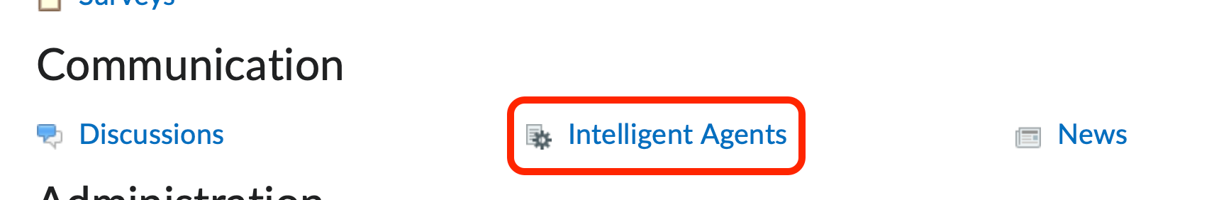 The edit course menu under the communication section