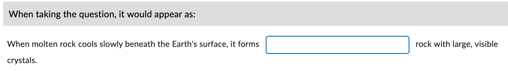 Example of a fill in the blank question