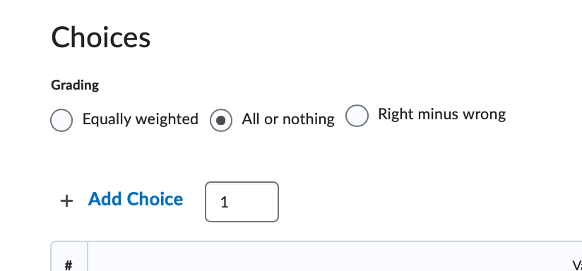 The grading options for a matching question
