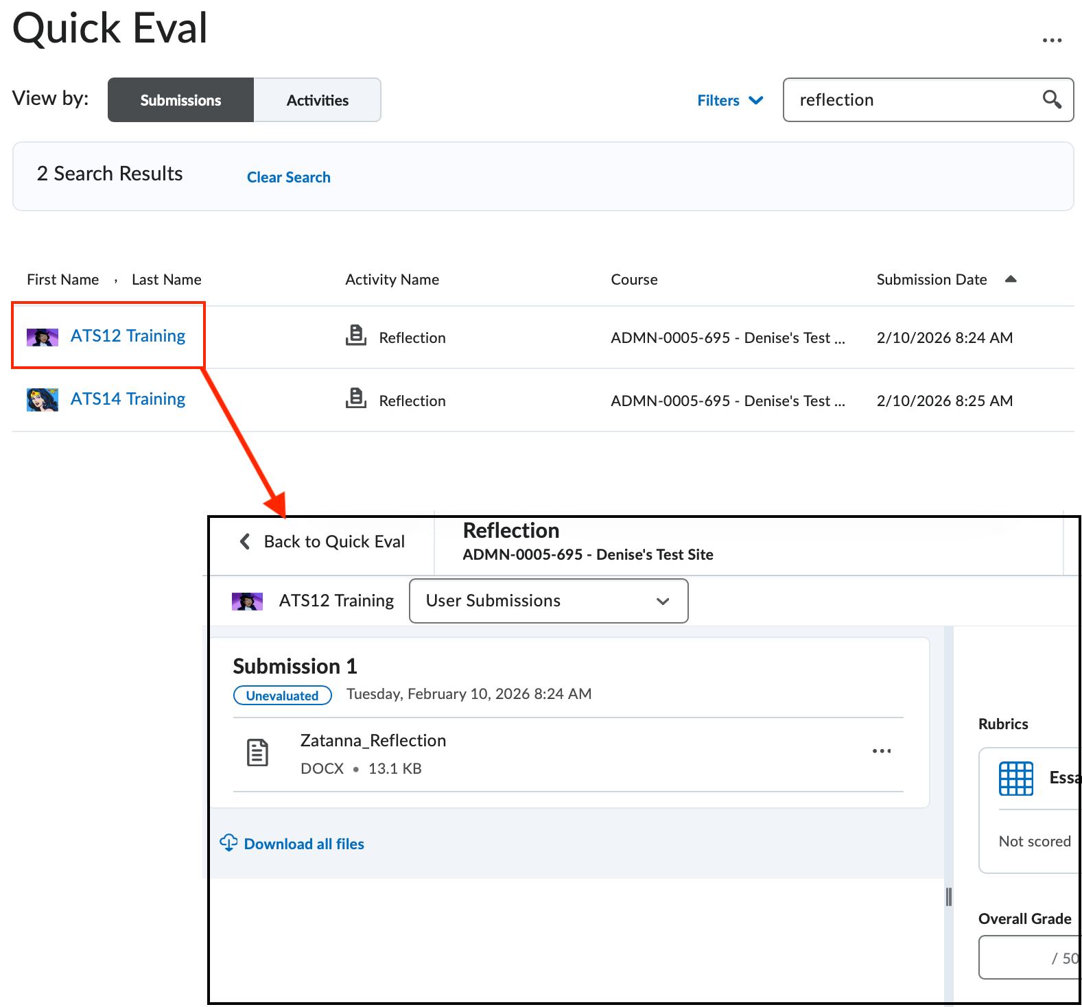 Accessing a Student Submission