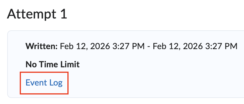 Quizzes event log hyperlink