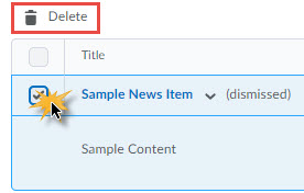 image of the delete news item checkboxes