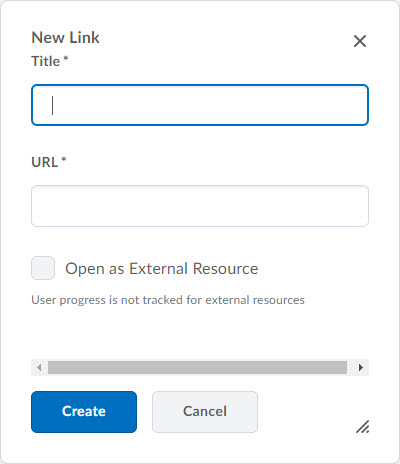 image of the new link pop-up window