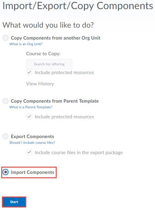 Image of the import/export/copy compnents tool with the Import option selected.