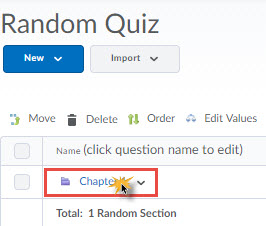 Image of the Add/edit questions page of a quiz with a random section selected
