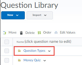 Image of the question library with a section selected