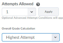 Image of the Attempts Allowed option on the Assessment tab of the Edit Quiz page. 