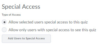 Image of the Add Users to Special Access button located on the Restrictions tab of the Edit Quiz page