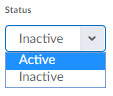 Image of the Status Options (Inactive/Active) on the Restrictions tab of the Edit Quiz Page.