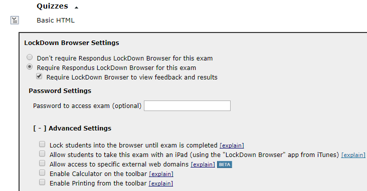LockDown Browser Settings