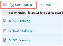 Image of the sessions table with the select all checkbox marked and the Set Status hyperlink selected.