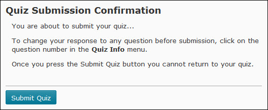 Image of the quiz submission confirmation screen with the submit quiz button