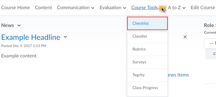 image of the checklist tool in the default course nav bar, within the Course Tools group