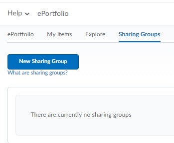 Image of the ePortfolio Sharing Groups tab. 