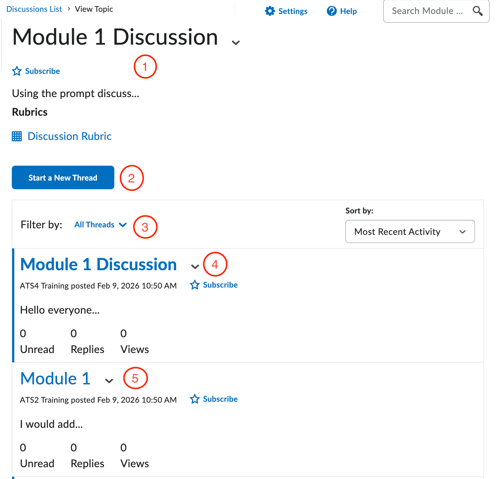 Viewing a Topic in the Discussion Board Tool