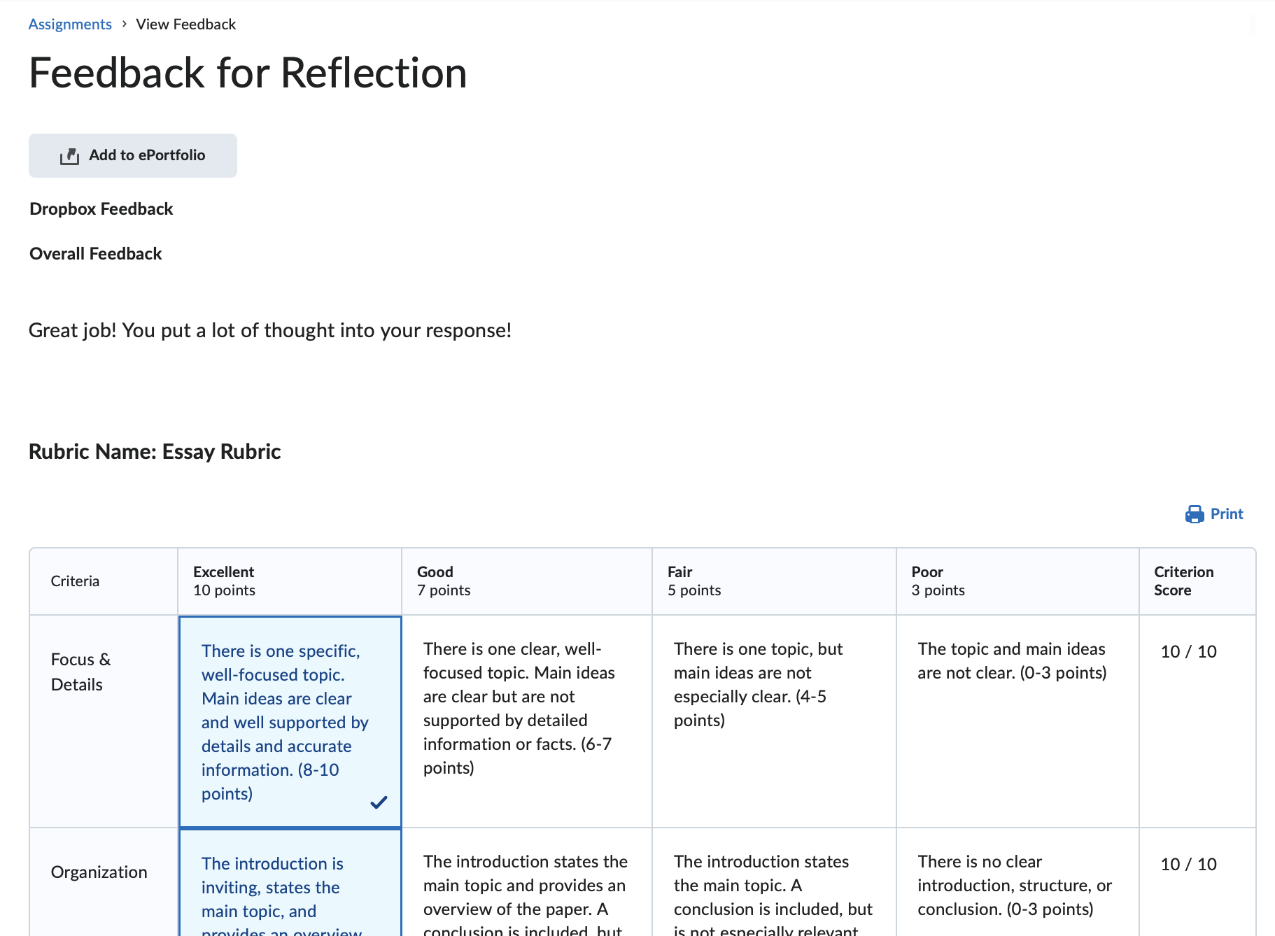 Submission feedback from an instructor