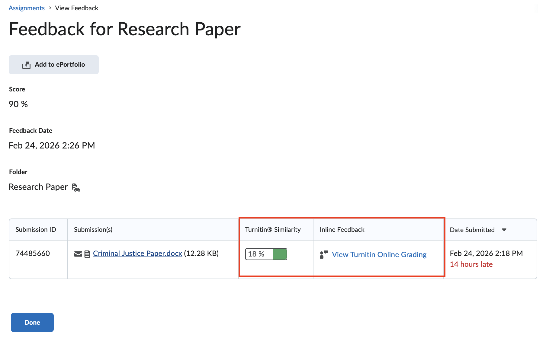 The view fedback page with the color block selected.