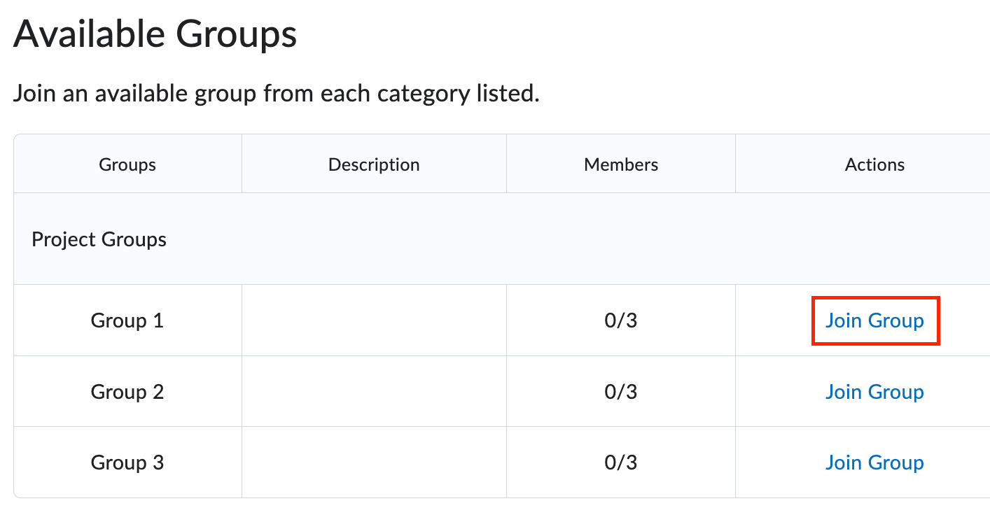 Select a group and click the join group hyperlink