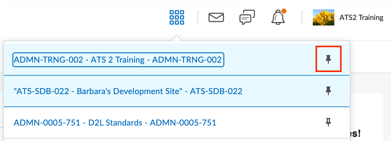 The courses pan selected with the course pin tool highlighted