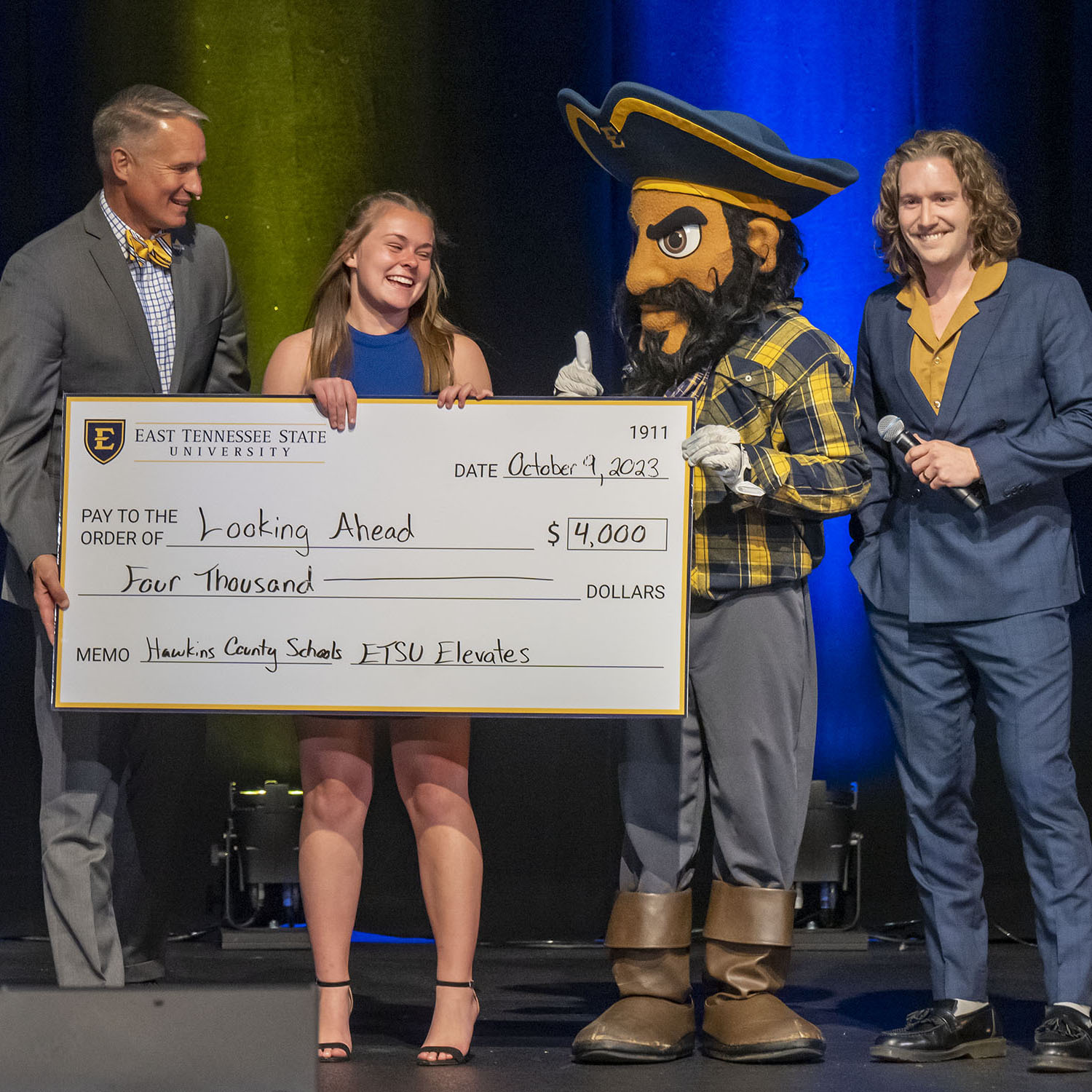 Abby Simpson with her big check at ETSU Elevates