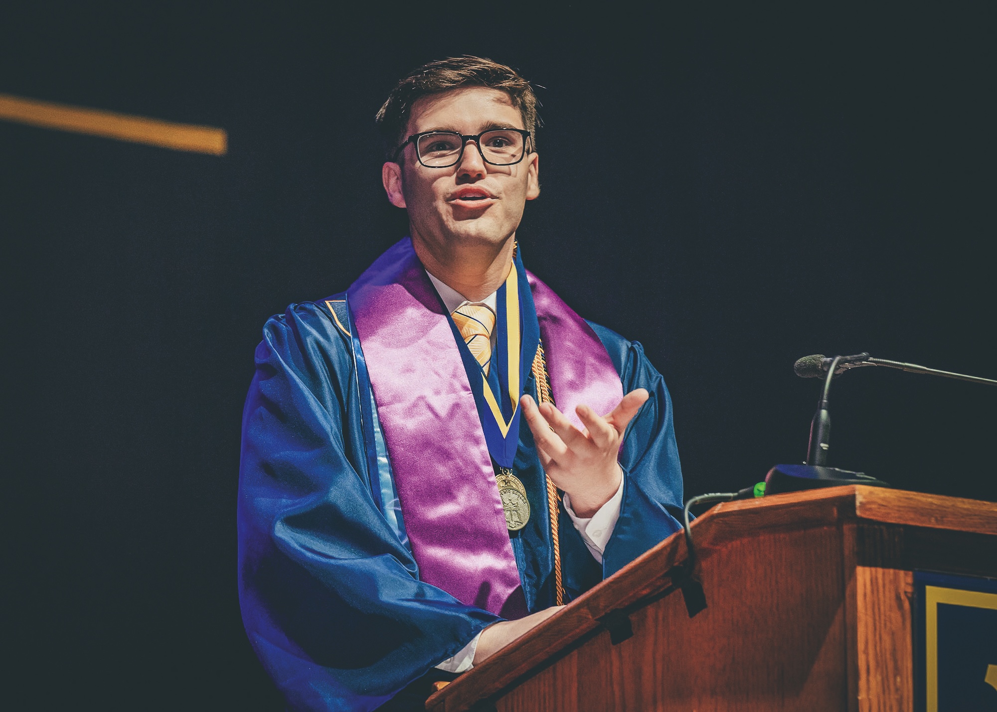 Roan Scholar Trent White speaks at Commencement.
