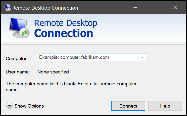 Remote Desktop Connection box