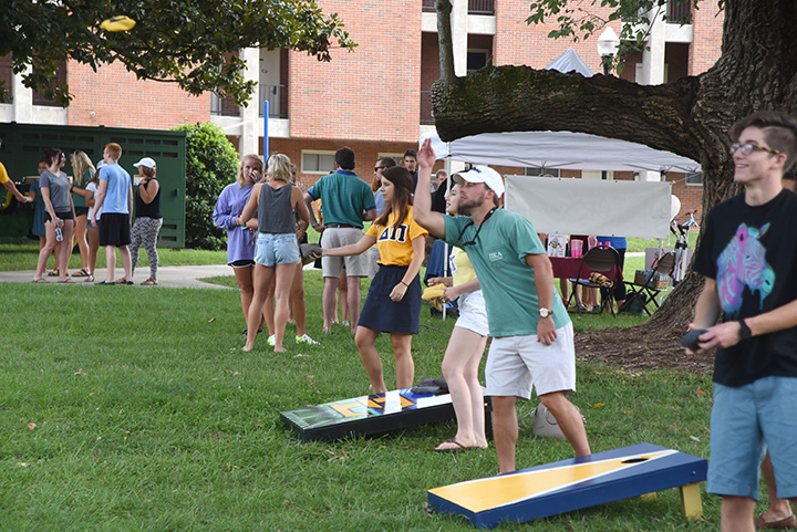 ETSU students playing games outdoors at residence halls