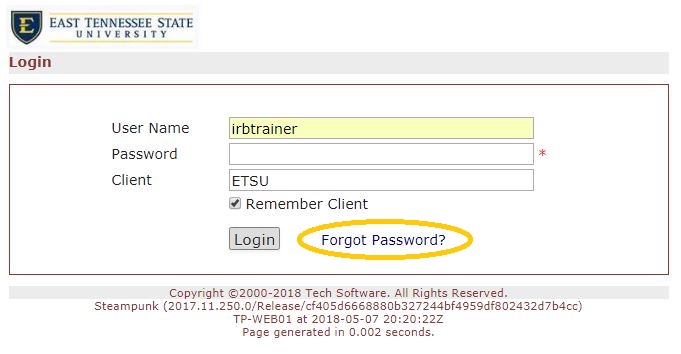 forgot password irb manager