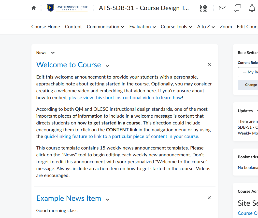 Template Course Shells