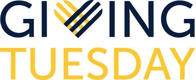 Giving Tuesday text in blue and gold