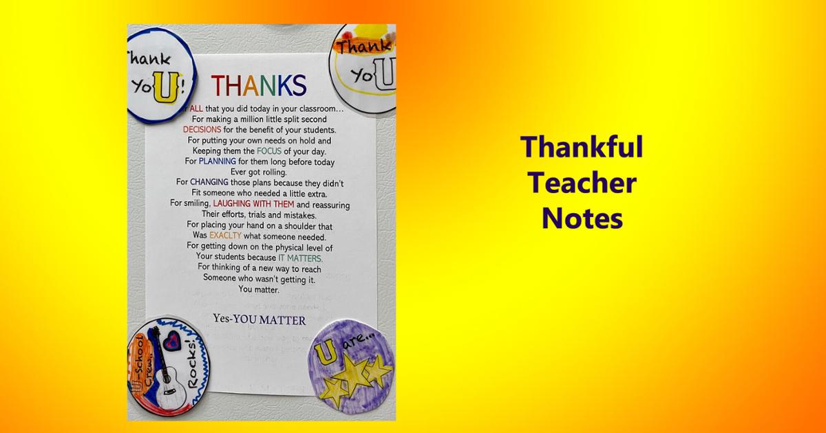 Thankful teacher notes