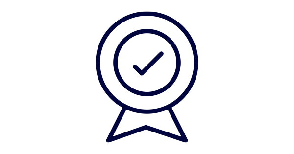 decorative image: ribbon and check mark/