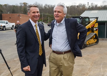 ETSU President Brian Noland talks with Lt. Governor Ron Ramsey after the football stadium groundbreaking ceremony. 