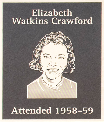 A plaque featuring the engraved portrait of Elizabeth Watkins Crawford