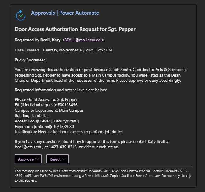 image of approval screen with Microsoft Power Automate Approvals