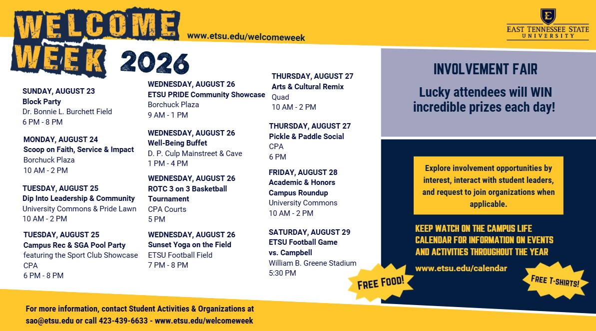 2026 Welcome Week Schedule