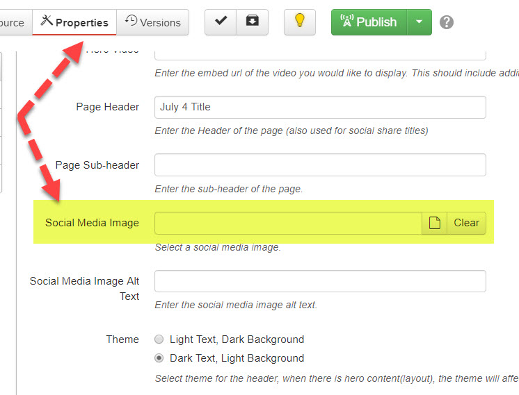 social share image upload option in page properties